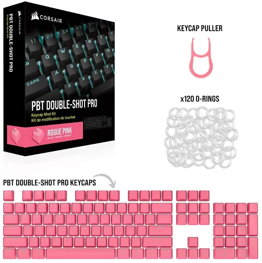 Corsair Keycap PBT Double-Shot PRO Keycap Mod Kit – Double-Shot PBT Keycaps – Standard Bottom Row – Textured Surface - (Rogue Pink)