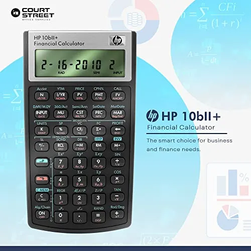 COURT STREET OFFICE SUPPLIES HP 10BII Plus Calculator 12 Digit LCD Silver Black