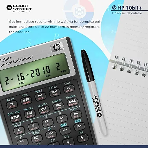 COURT STREET OFFICE SUPPLIES HP 10BII Plus Calculator 12 Digit LCD Silver Black