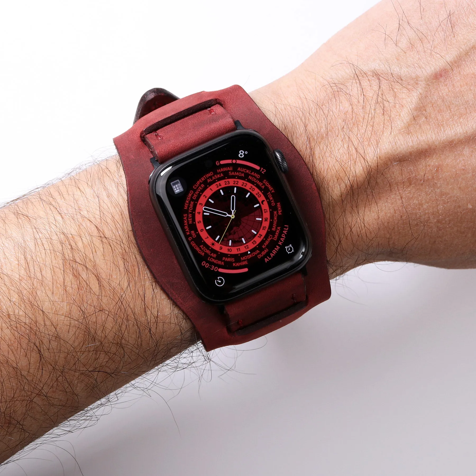 Custom Made Apple Watch Bund Strap - Burgundy