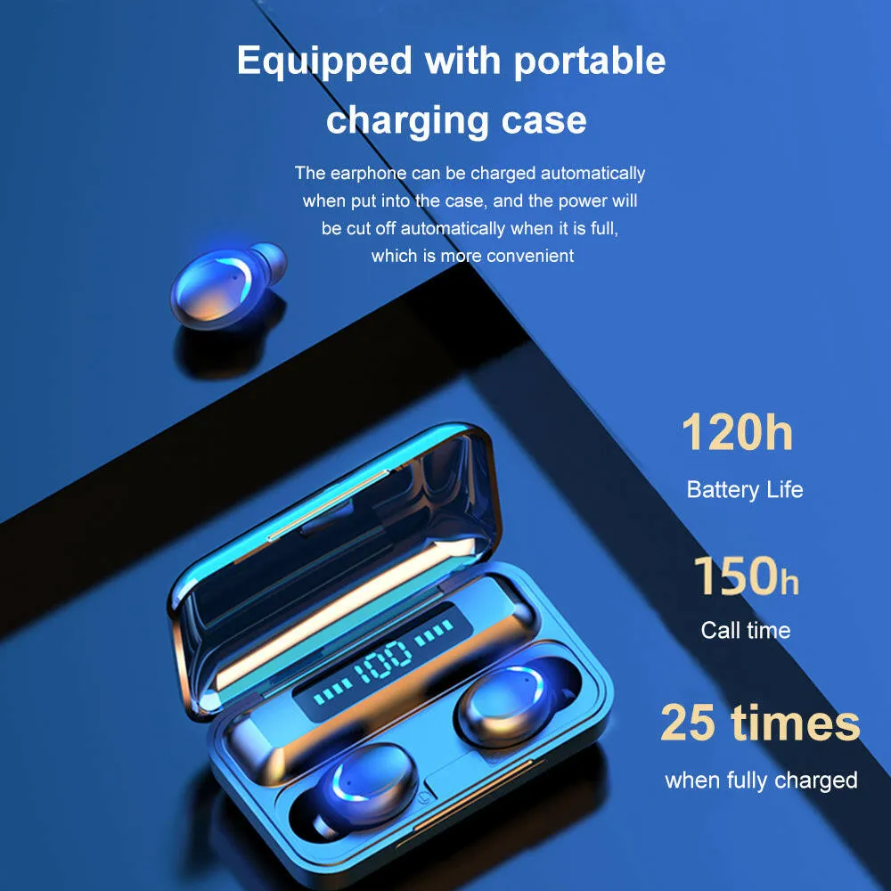 Earbuds Bluetooth 5.1 True Wireless Headphones Sports Headset with Mic LED Display USB Output Power Bank