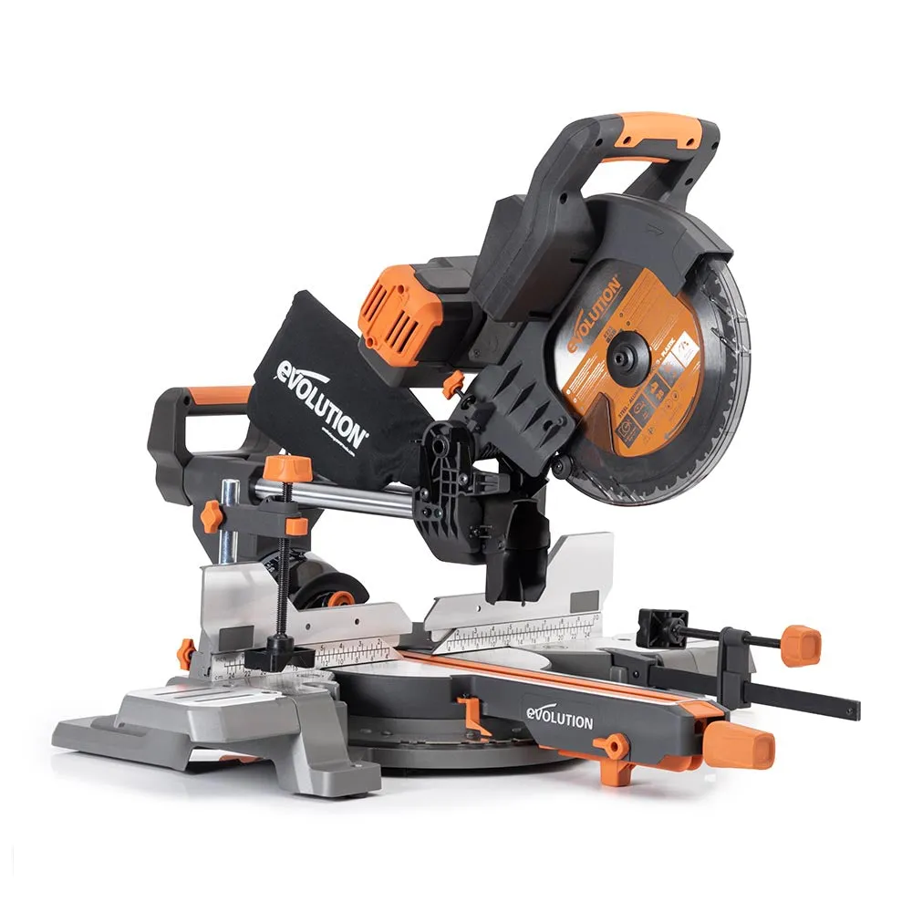 Evolution Cordless R255SMS-DB-Li Double Bevel Mitre Saw & Universal Stand Bundle