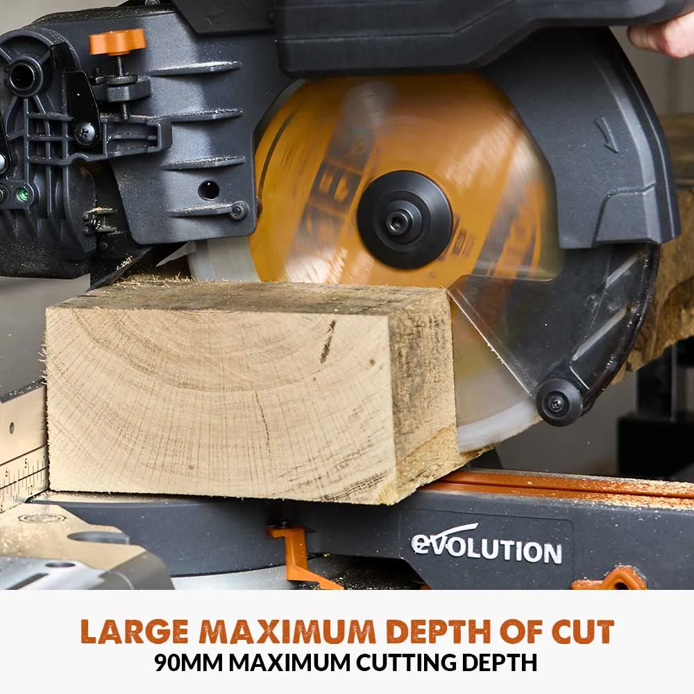 Evolution Cordless R255SMS-DB-Li Double Bevel Mitre Saw & Universal Stand Bundle