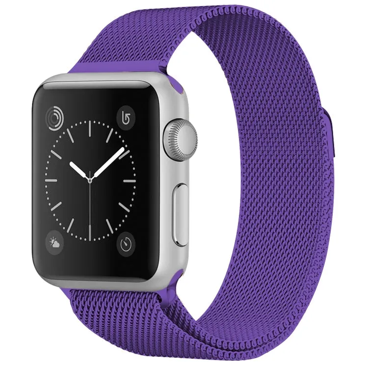 For Apple Watch Series 9&8&7 41mm / 6 & SE & 5 & 4 40mm / 3 & 2 & 1 38mm Milanese Loop Magnetic Stainless Steel Watch Band(Bright Purple)