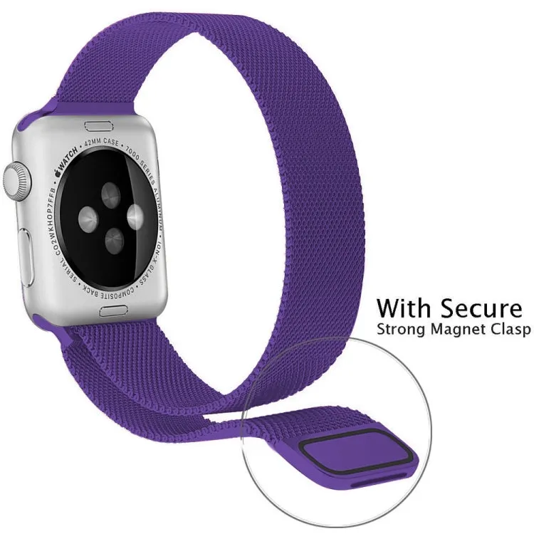 For Apple Watch Series 9&8&7 41mm / 6 & SE & 5 & 4 40mm / 3 & 2 & 1 38mm Milanese Loop Magnetic Stainless Steel Watch Band(Bright Purple)