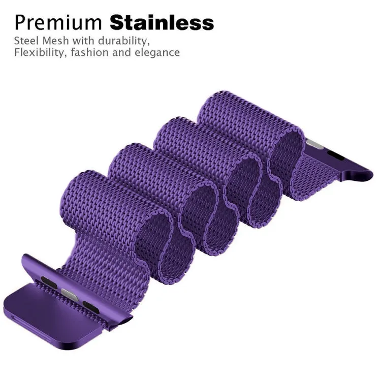 For Apple Watch Series 9&8&7 41mm / 6 & SE & 5 & 4 40mm / 3 & 2 & 1 38mm Milanese Loop Magnetic Stainless Steel Watch Band(Bright Purple)