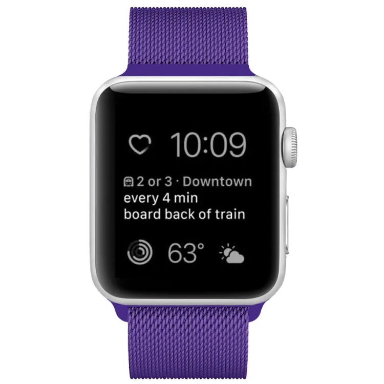 For Apple Watch Series 9&8&7 41mm / 6 & SE & 5 & 4 40mm / 3 & 2 & 1 38mm Milanese Loop Magnetic Stainless Steel Watch Band(Bright Purple)