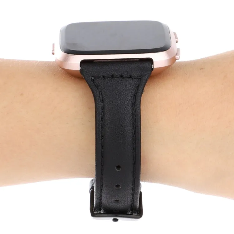 For Fitbit Versa Crazy Horse Texture Genuine Leather Watch Band(Black)