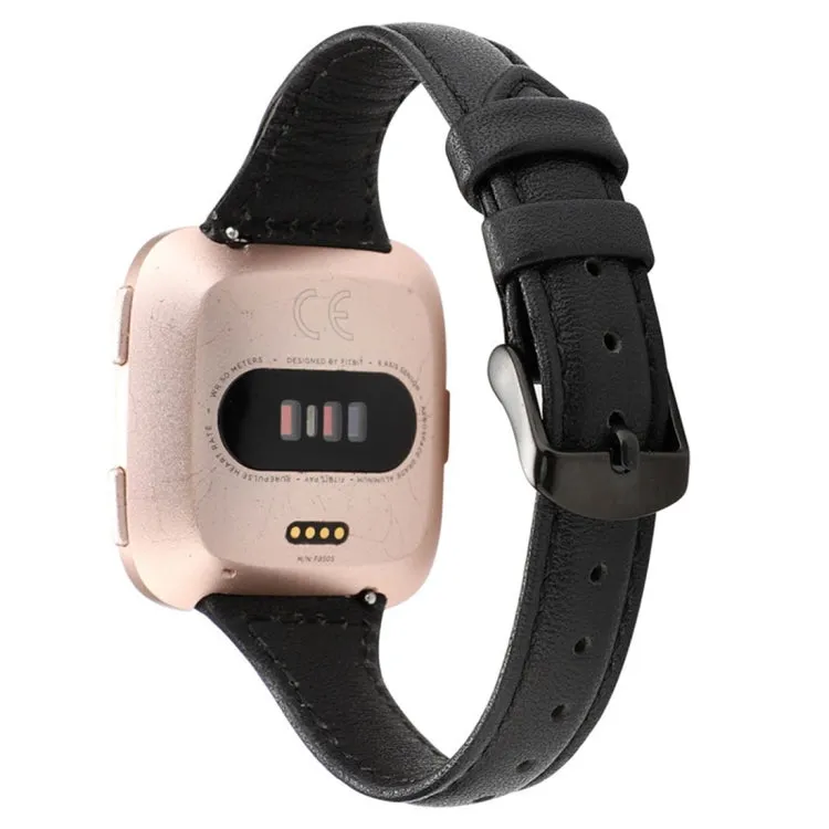 For Fitbit Versa Crazy Horse Texture Genuine Leather Watch Band(Black)