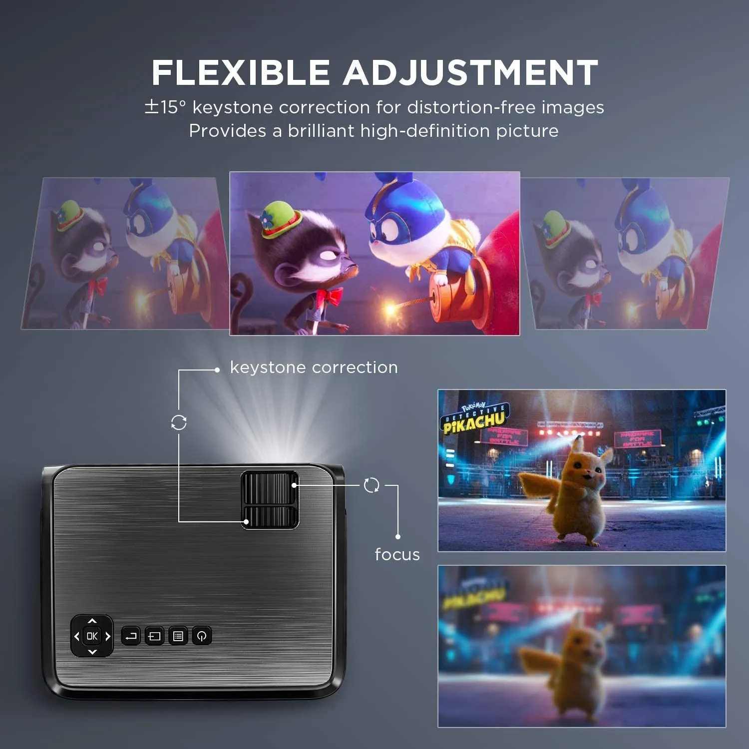 Full HD 1080P Supported Projector, Compatible with iOS, Android, VGA, AV, HDMI, USB, SD Card