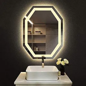 Glass 3D Glam Glass LED Bathroom Mirror with White Light-Wall Mounted Backlit for Bathroom | Drawing Room