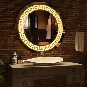 GLASSIFY Glass Round Led Mirror for Bathroom with Warm White   White   Warm Led Light for Home Decor | Wash Basin Mirror for Wall (24 x 24 Inch)