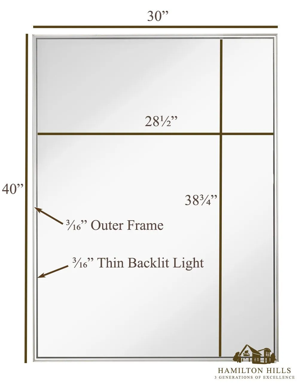 Hamilton Hills Brushed Metal Mirror with Lights | Lighted Backlit LED Wall Mirror