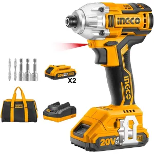 Homdum Cordless Impact driver INGCO 170 Nm power drilling wrench brushless motor Li Cordless 20v Double battery with charging station 6mm hex shank ¼