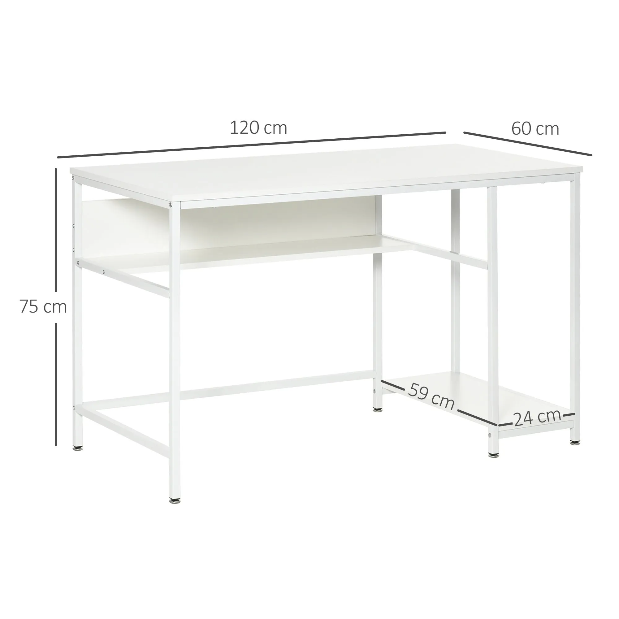 Home Computer Desk Writing Study Table Offcie PC Workstation with Storage Shelf, White w/ Storage