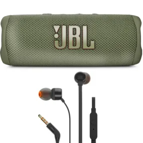 JBL Flip 6 Portable Waterproof Bluetooth Speaker Green with JBL T110 Headphones