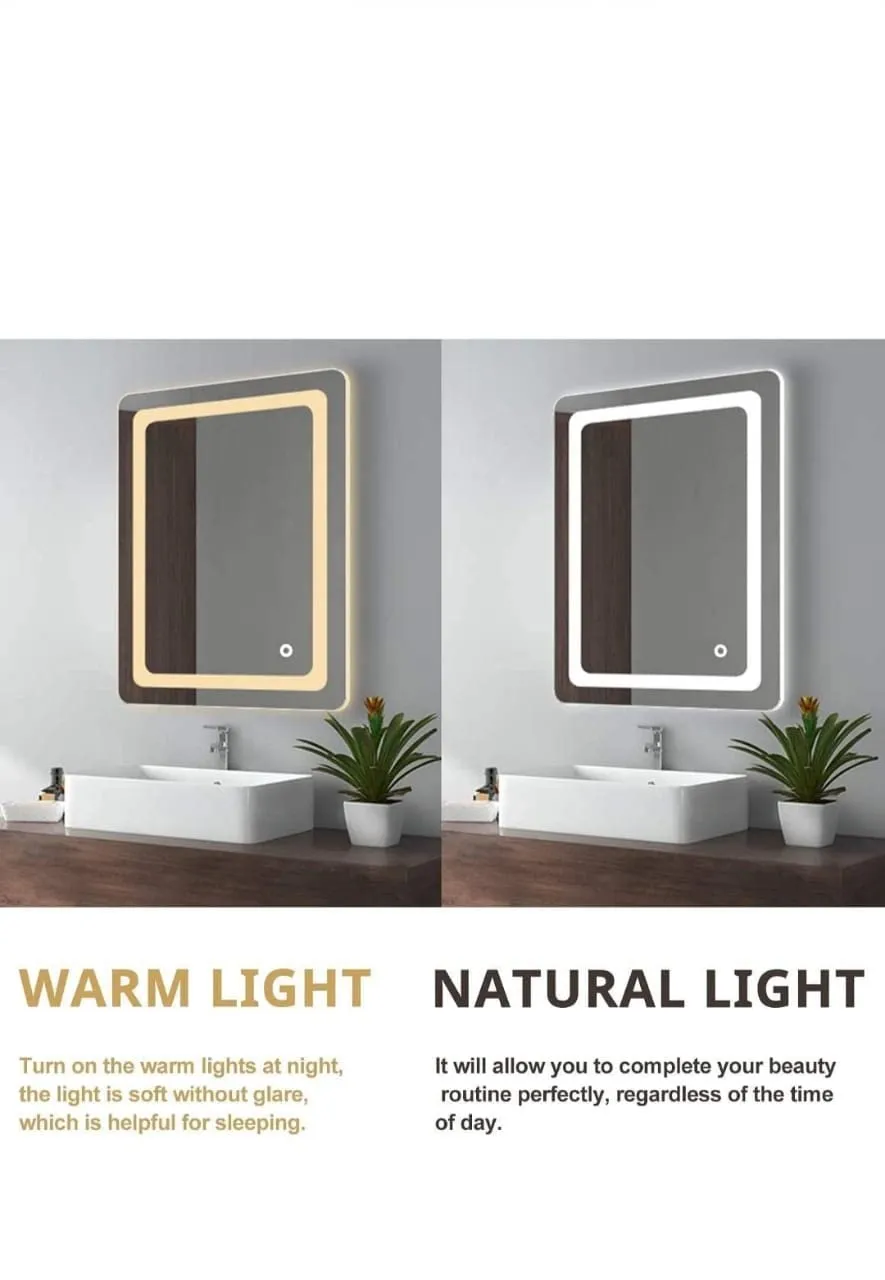 Joziba Glass Led Bathroom Mirror Wall Mounted Backlit (18 X 24 Inch_01, White Light   Warm Light) - Rectangular