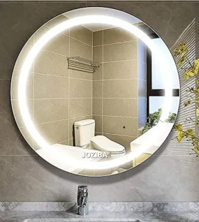 JOZIBA® Glass LED Round Bathroom Mirror with White Light-Wall Mounted Backlit- 21 x 21 Inch