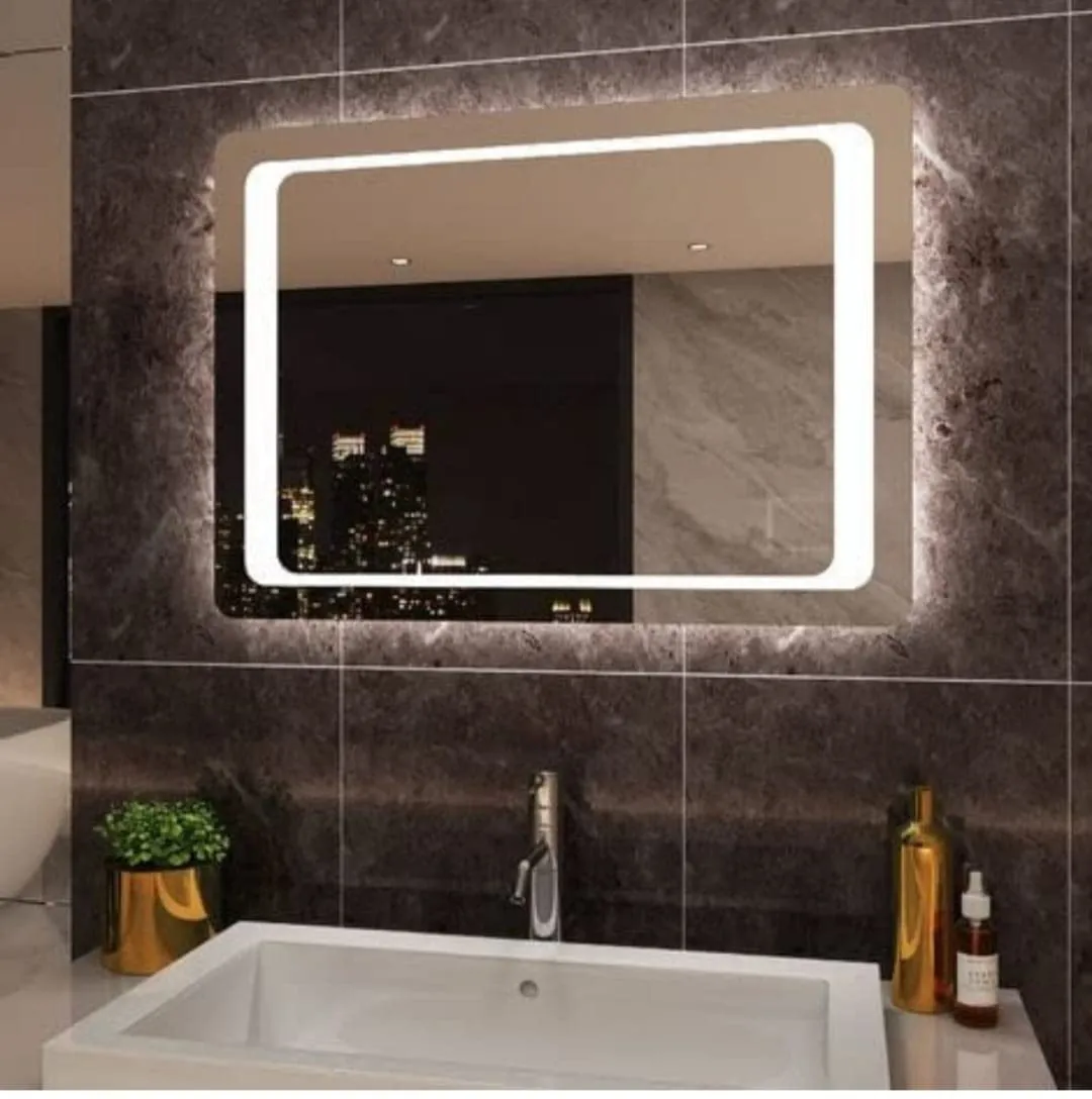 JOZIBA® Glass Wall Mounted Rectangular Backlit Led Light Mirror(24 x 18 Inch_03, Triple light, Unframed)