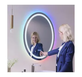 LAXMI Glass Shop 26inch Round Medicine Cabinet with Lights | Oval LED Bathroom Mirror with Light | Illuminated Backlit Wall Mounted Mirror | Anti-Fog Touch Sensor Mirror