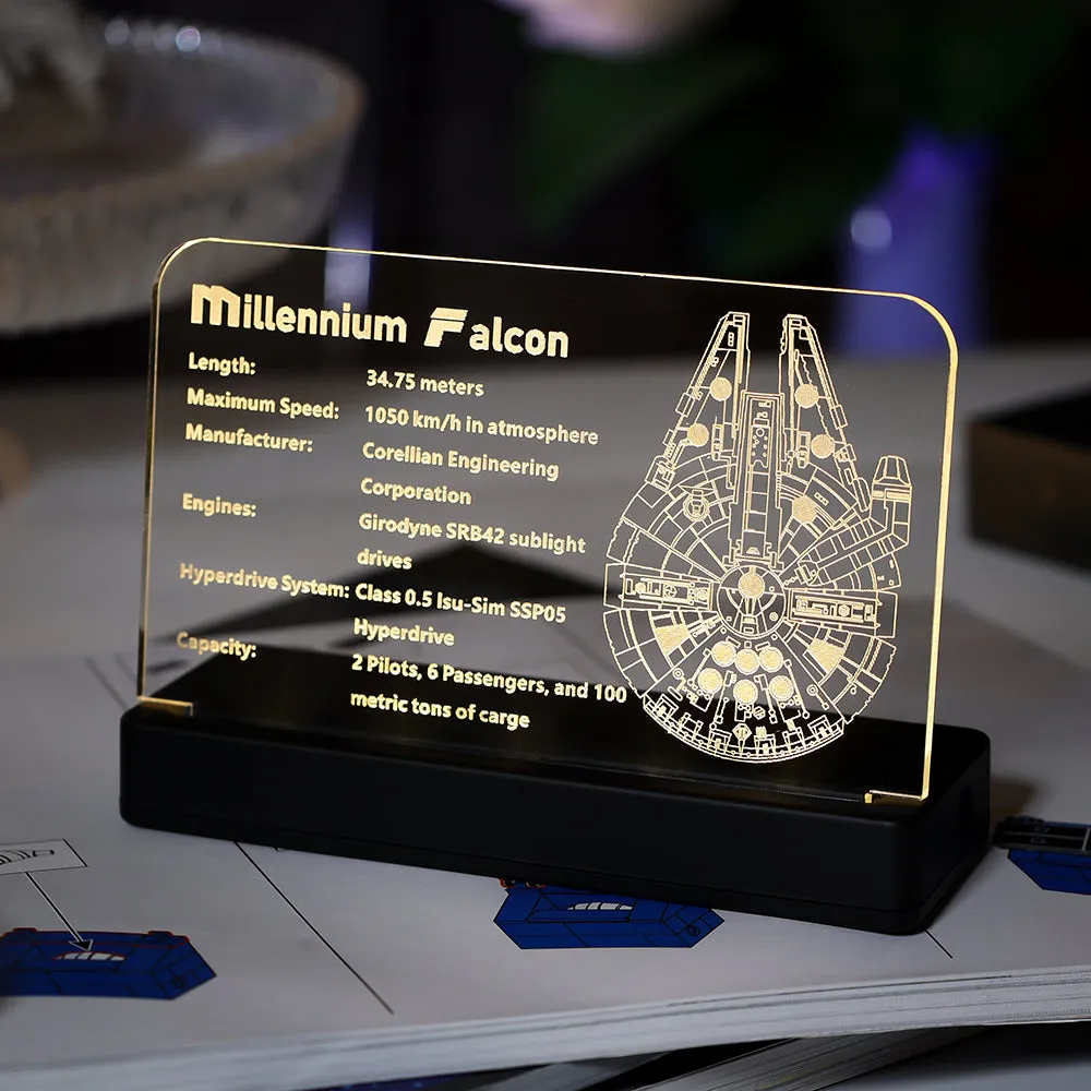 LED Light Acrylic Nameplate for Millennium Falcon #75192 #75257