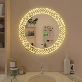 Led Mirror Round Modern Designed Glass Light | Touch Sensor LED Mirror for Bathroom, Bedroom, Wash-Basin, Home and Office (24 * 24) (Blue)