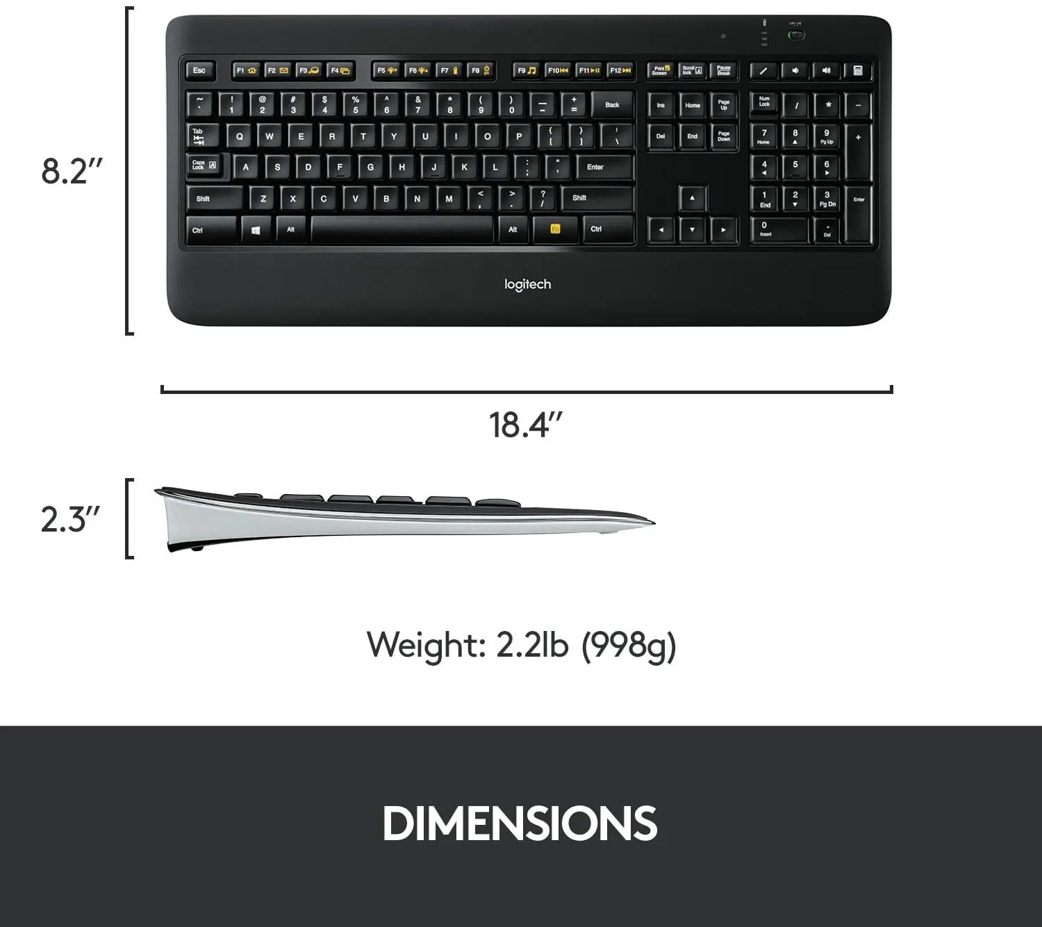 Logitech Keyboard K800 Wireless Illuminated Keyboard — Backlit Keyboard, Fast-Charging, Dropout-Free 2.4GHz Connection