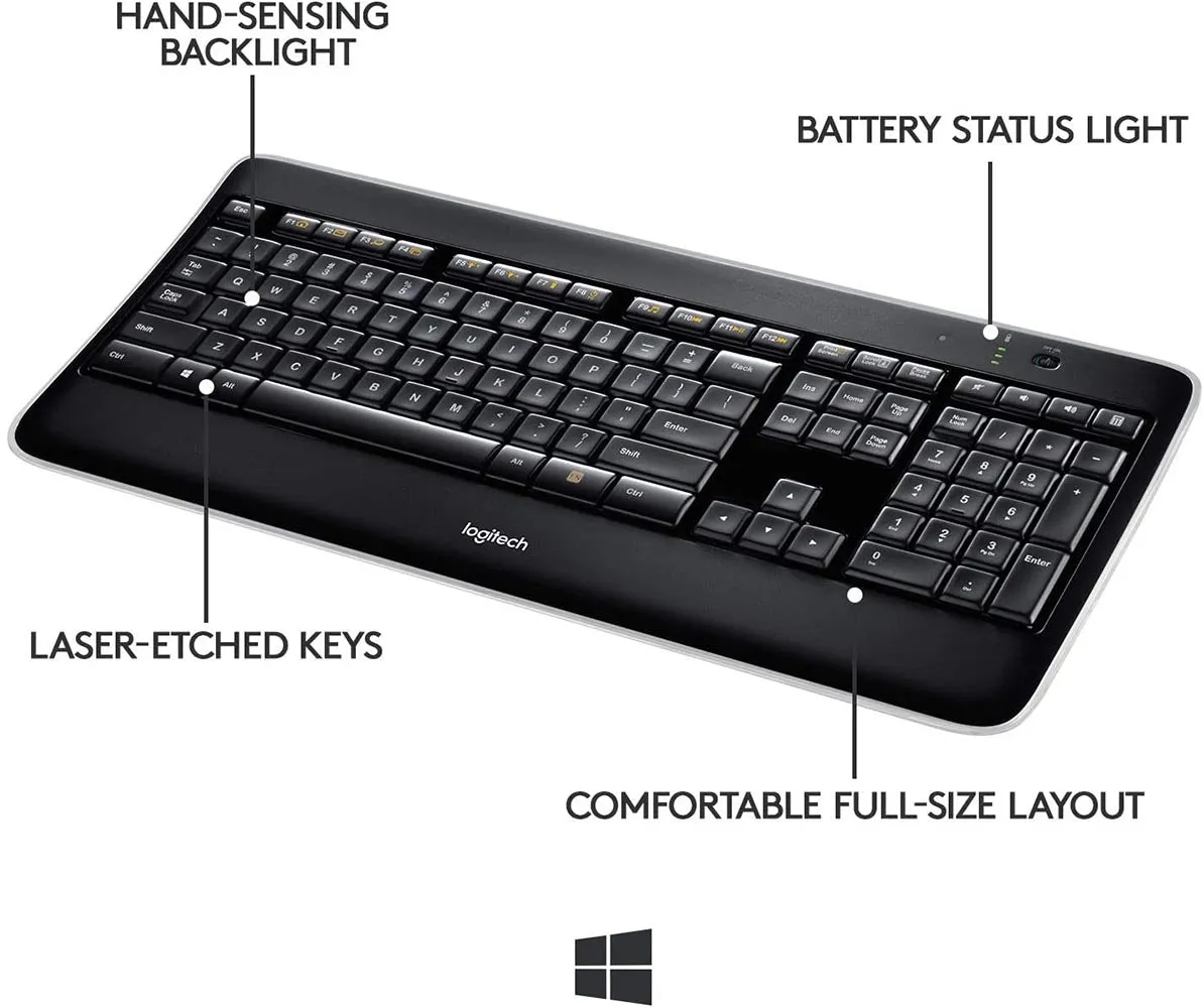 Logitech Keyboard K800 Wireless Illuminated Keyboard — Backlit Keyboard, Fast-Charging, Dropout-Free 2.4GHz Connection