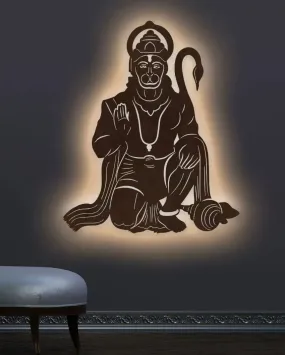 Lord Hanuman Ji Wooden Brown Led Backlit