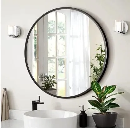 LUPPRA Black Round Wall Mirror, Bathroom Metal Frame Hanging Circle Mirror for Bedroom Living Room Vanity Washroom Entryway (24X24 INCH) BRR2