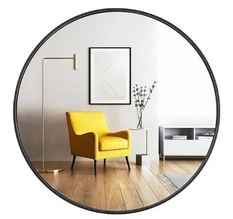 LUPPRA Black Round Wall Mirror, Bathroom Metal Frame Hanging Circle Mirror for Bedroom Living Room Vanity Washroom Entryway (24X24 INCH) BRR2