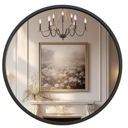 LUPPRA Black Round Wall Mirror, Bathroom Metal Frame Hanging Circle Mirror for Bedroom Living Room Vanity Washroom Entryway (24X24 INCH).