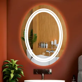 LUPPRA Oval Wall Mounting Mirror with Light |Bathroom Mirror,Venity Mirror,Smart Mirror Size 18X24| LED Mirror 3 Tone (Cool White, Natural White, Warm White)