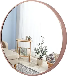 LUPPRA Round Metal Wall Mirror || Modern Mirror Decorative Mirror || Gold Round Mirror for Your Wash Basin(24 X24 INCH) (Rose Gold 4)