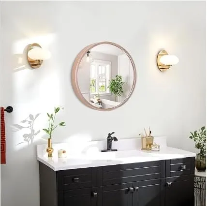 LUPPRA Round Metal Wall Mirror || Modern Mirror Decorative Mirror || Gold Round Mirror for Your Wash Basin(24 X24 INCH) (Rose Gold 4)