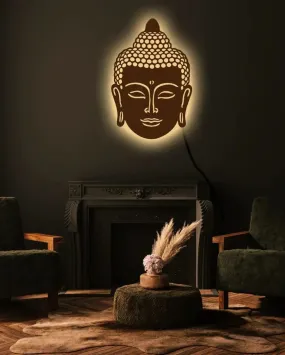 Meditation Lord Buddha Wooden Led Backlit For Home & Office Decor