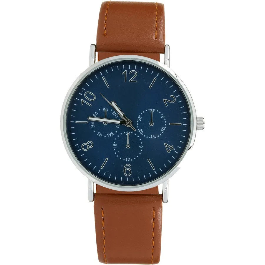 Men's Round Analogue Watch/Tan/Brown/Black