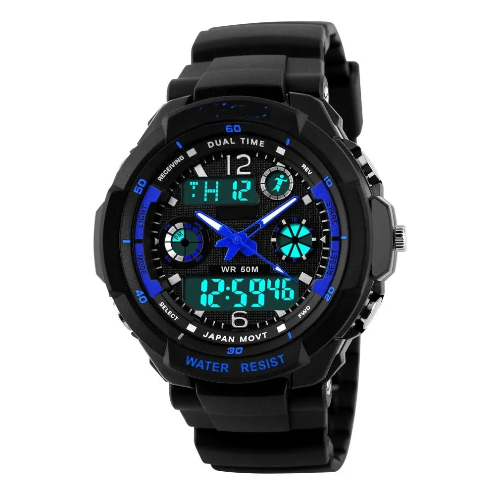 Mens Sports Watch Analog Digital Waterproof 50M Stop Watch Calendar