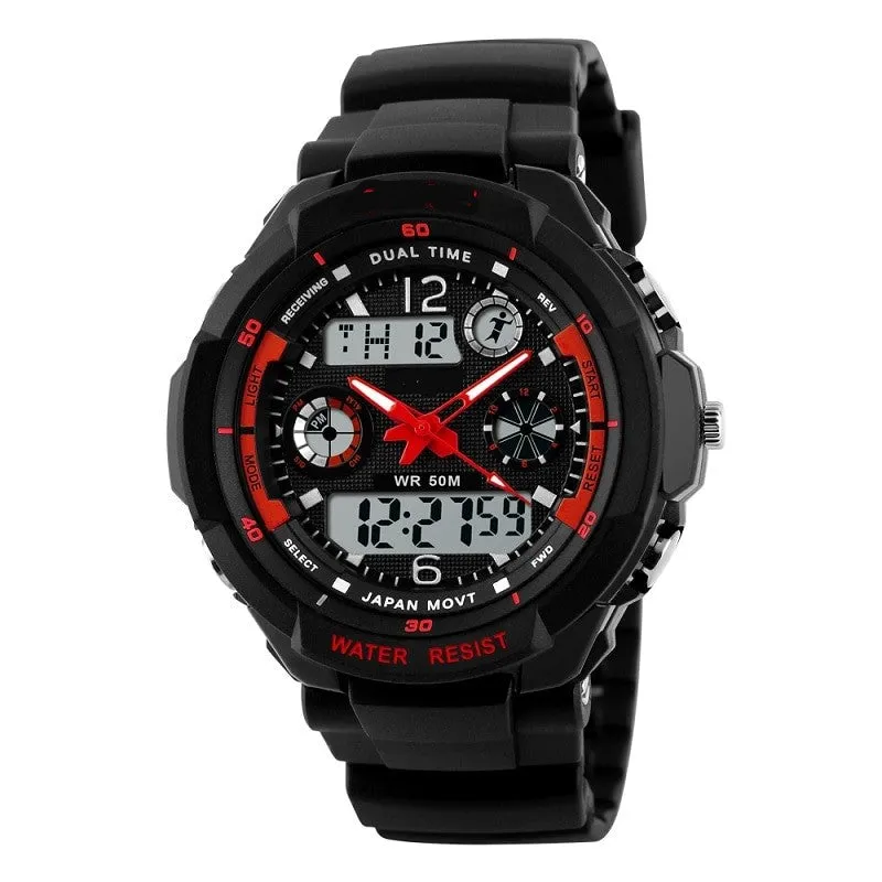 Mens Sports Watch Analog Digital Waterproof 50M Stop Watch Calendar