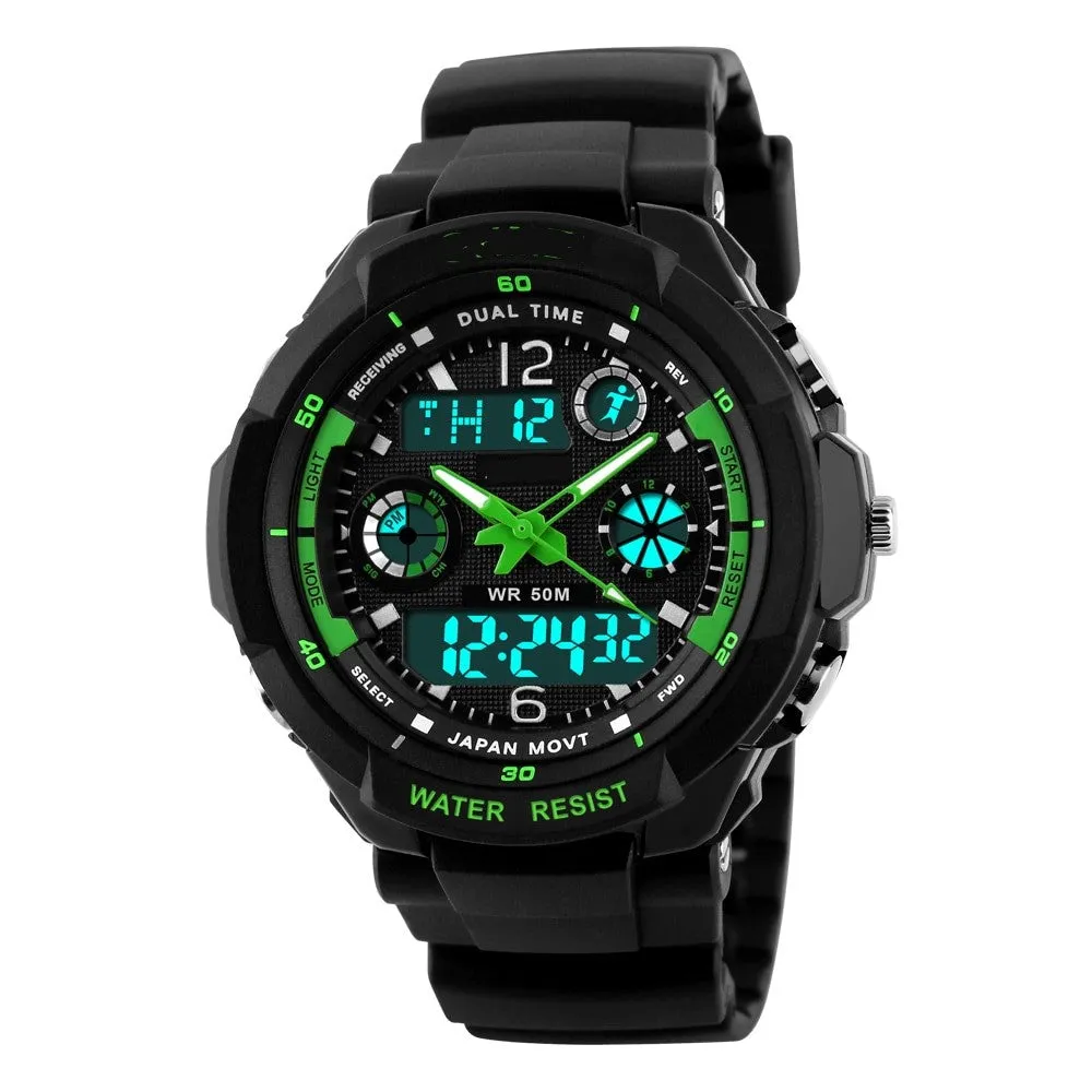 Mens Sports Watch Analog Digital Waterproof 50M Stop Watch Calendar