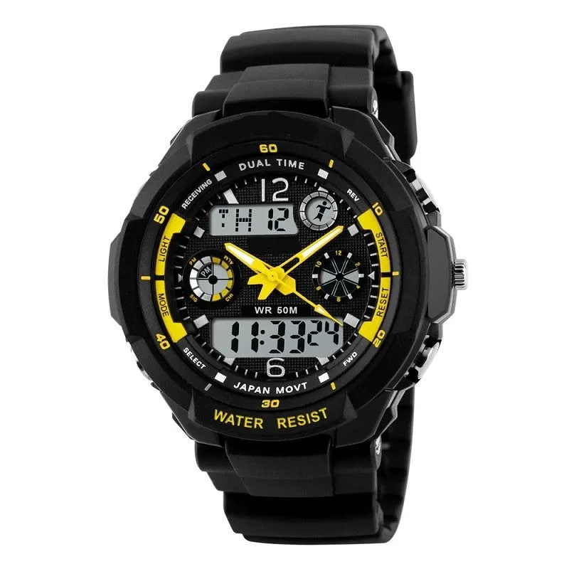 Mens Sports Watch Analog Digital Waterproof 50M Stop Watch Calendar