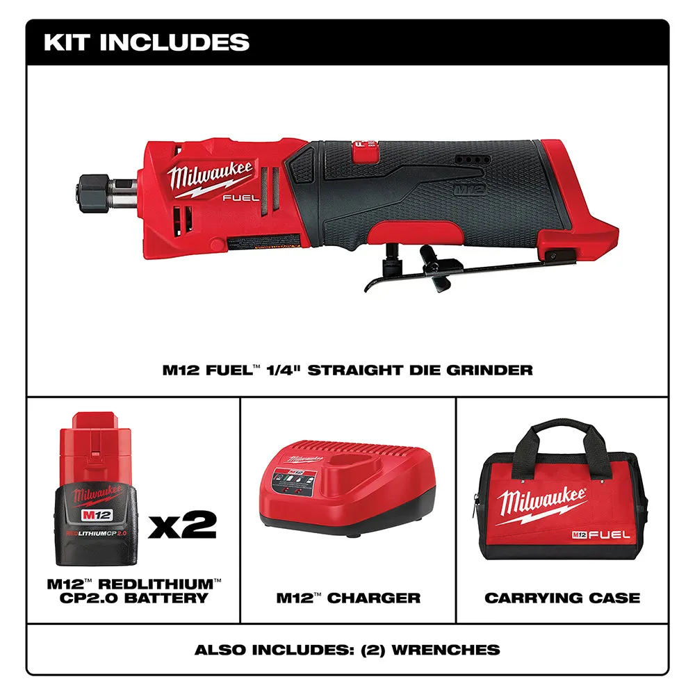 Milwaukee 2486-22 M12 FUEL 12V 1/4" Cordless Brushless Straight Die Grinder Kit