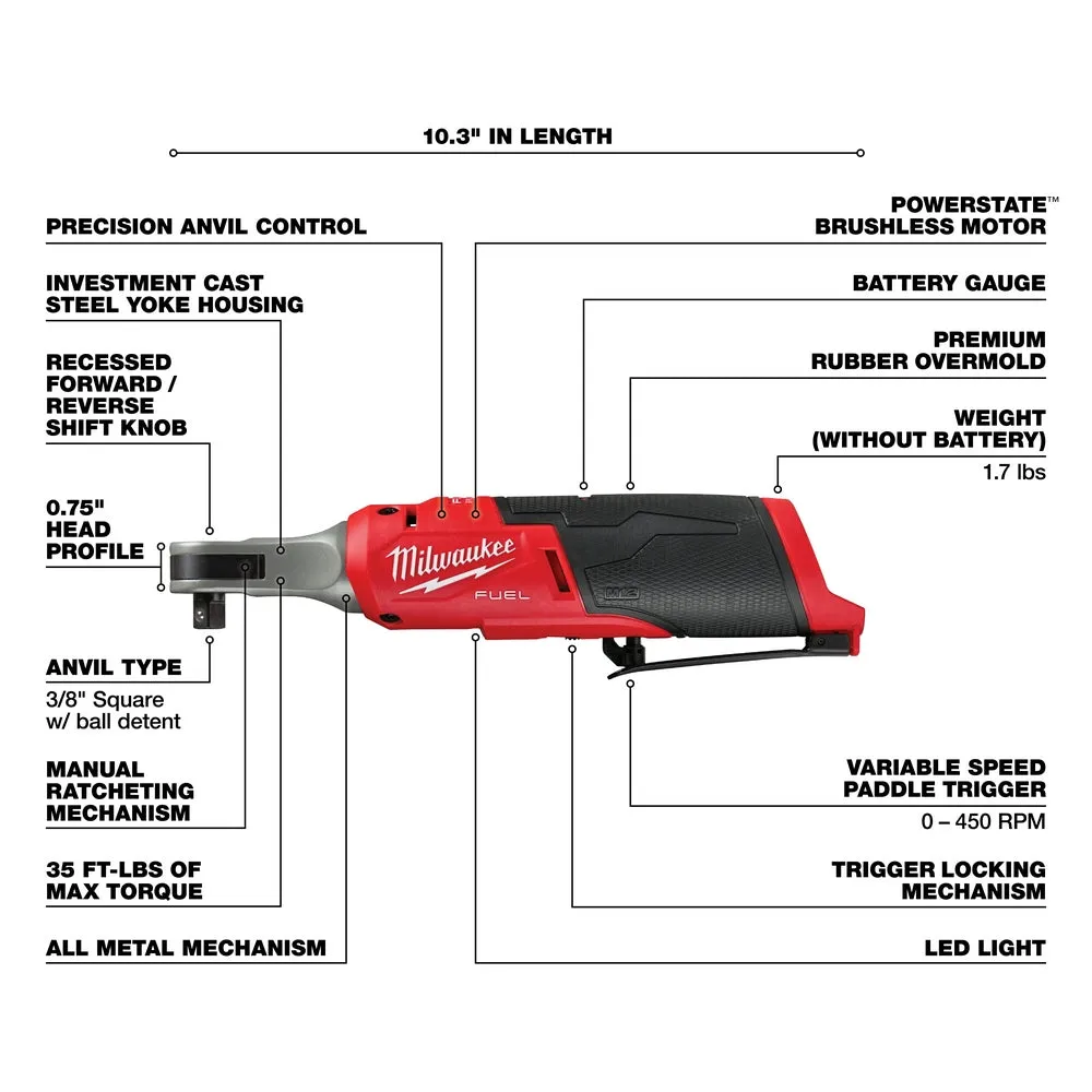 Milwaukee 2567-20x5HO M12 FUEL 12V 3/8" High Speed Ratchet w/ 5AH Battery