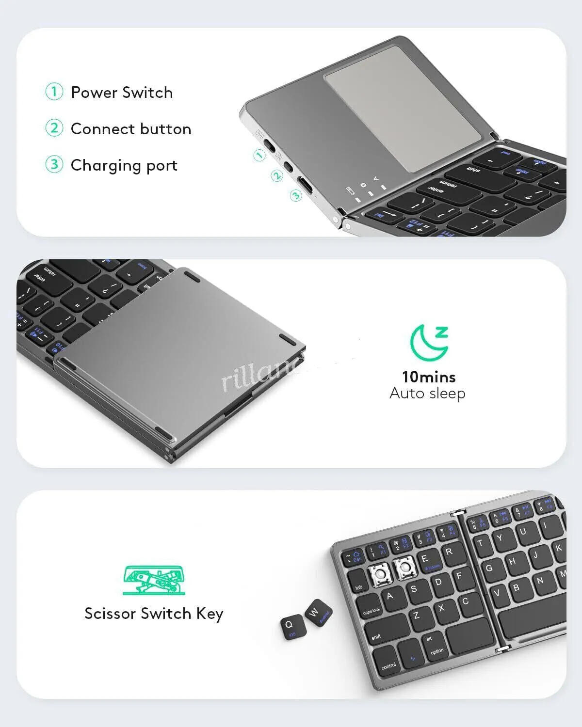 Mini Folding Wireless Bluetooth Keyboard with Touchpad for Laptop Tablet Phone