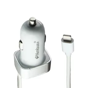 Nimbus9 Car Charger with 8-Pin Connecter Cable (6FT) and USB Port - White/Silver