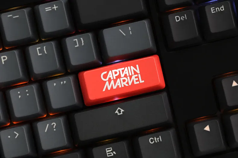 Novelty Shine Through Keycaps ABS Etched, Shine-Through Captain Marvel black red custom mechanical keyboard enter spacebar esc