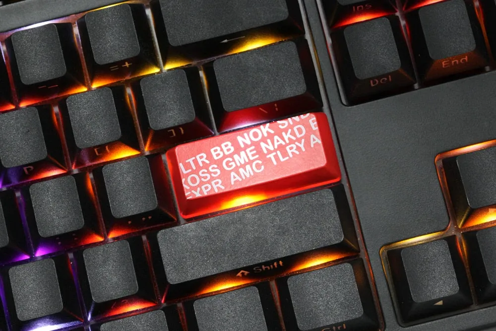 Novelty Shine Through Keycaps ABS Etched WSB concept stock black red for custom mechanical keyboard enter backspace esc