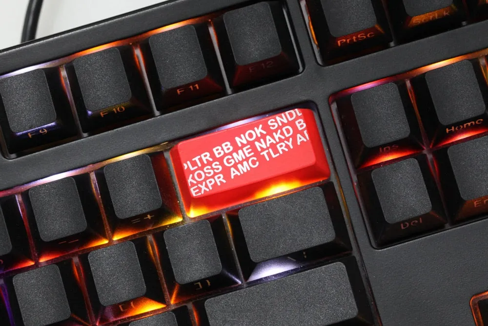 Novelty Shine Through Keycaps ABS Etched WSB concept stock black red for custom mechanical keyboard enter backspace esc