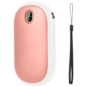 Pocket Warmer Power Bank, Rechargeable Hand Heater with Digital Display, 2 Heat Levels, Double-sided Heating.