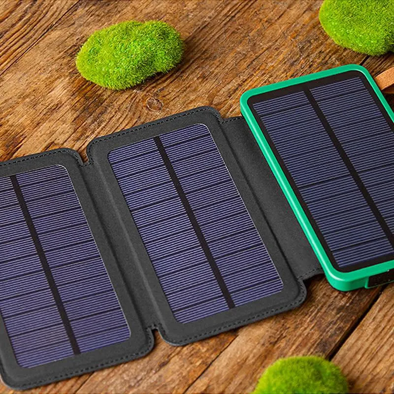 Portable 10,000mAH 3-Fold Solar Dual-USB Charger and LED Light